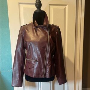 Elegant Maroon Leather Jacket for Women